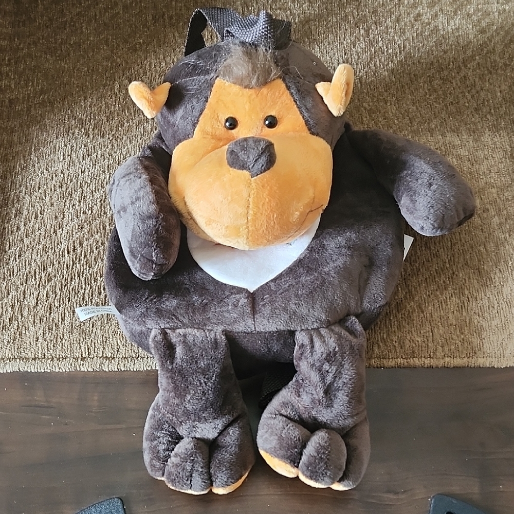 Plush stuffed animal Monkey Backpack bag with zipper and adjustable straps